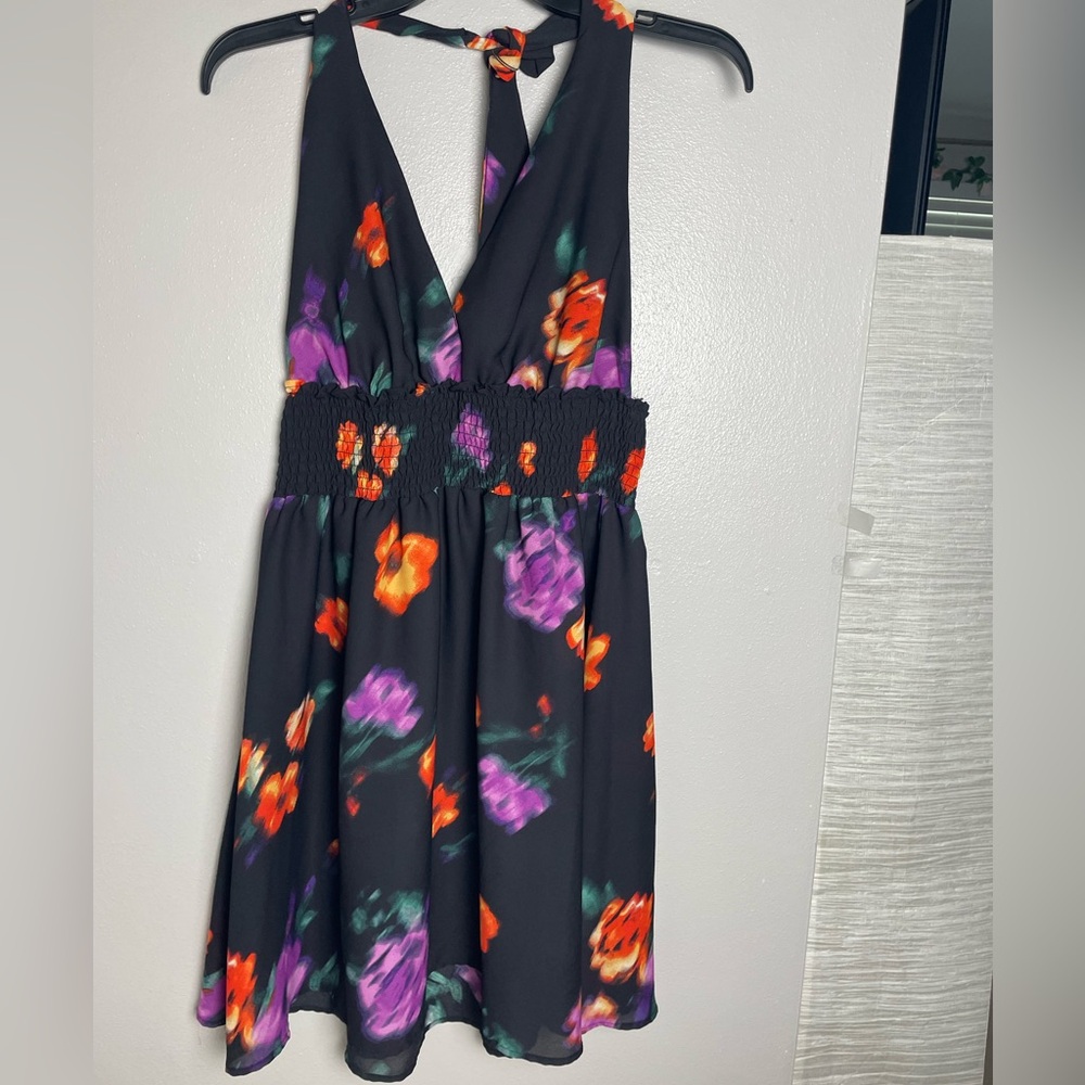 Black Floral Halter Dress